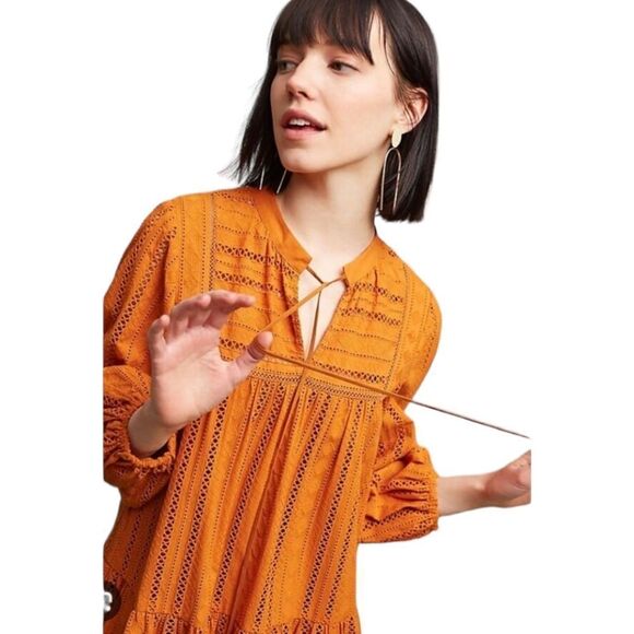 Anthtopologie x Shoshanna Marta tunic Dress 3/4 Sleeve in Mango sz 4 AS IS - Picture 5 of 16